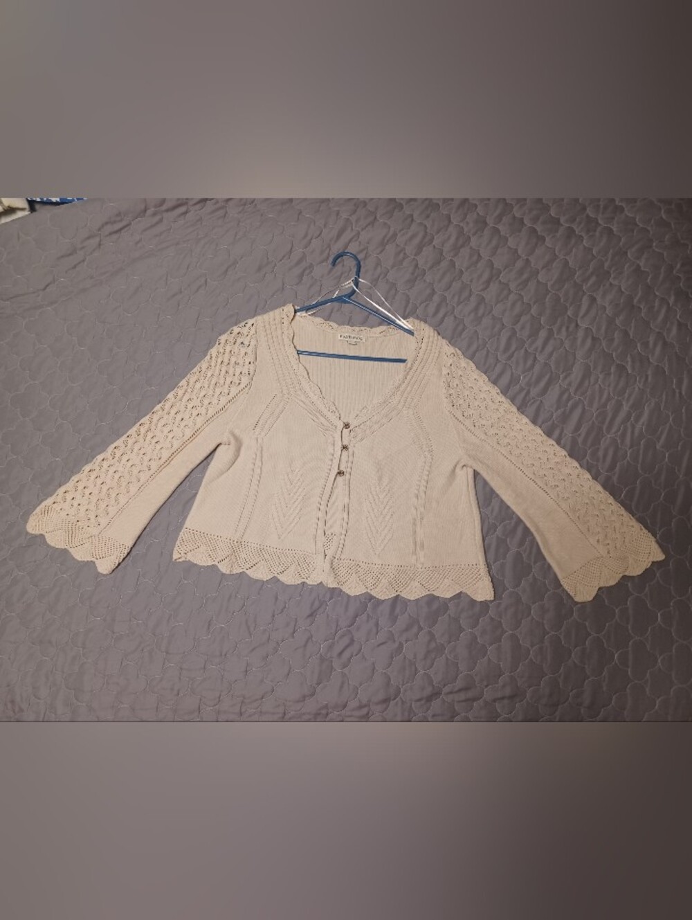 FRYE AND CO. 100% Cotton Knit & Crochet Boho Light Summer Cardigan Size L